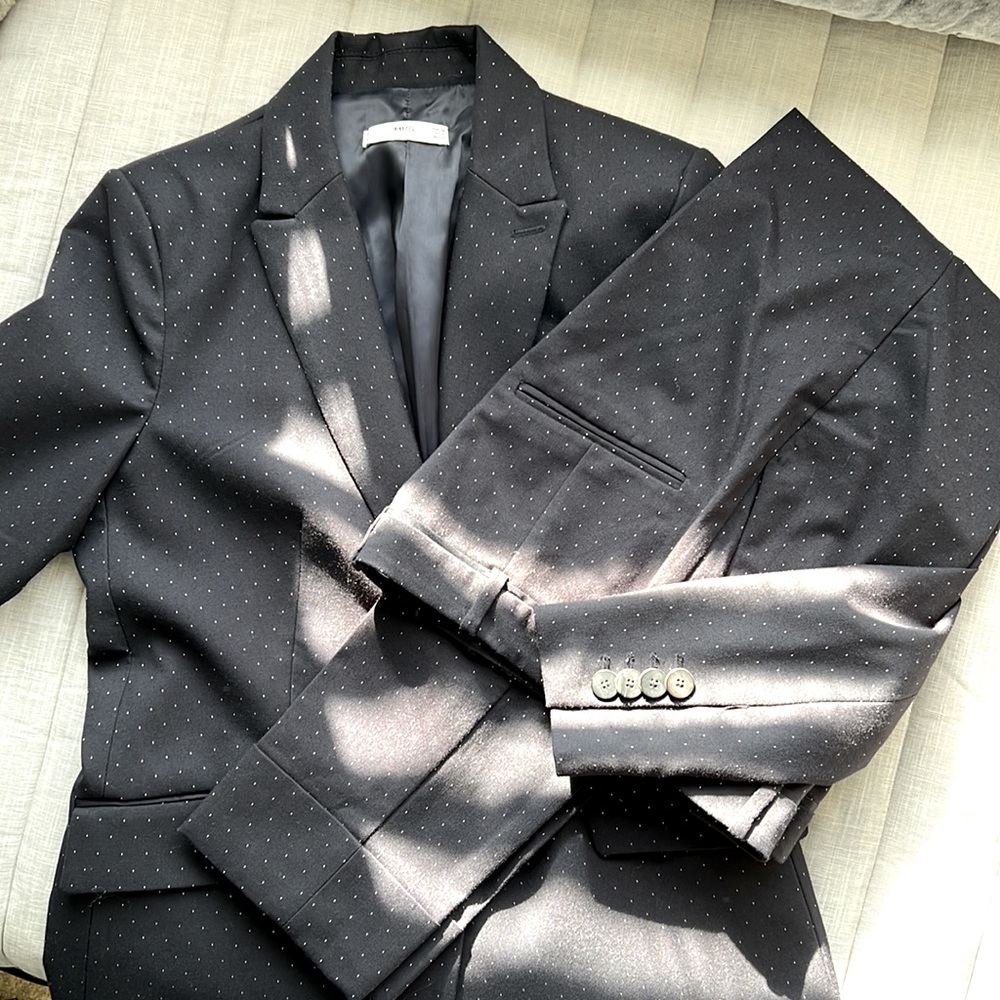 MANGO Swiss Dots Jacket and Pant Suit Set Size 6 Navy
